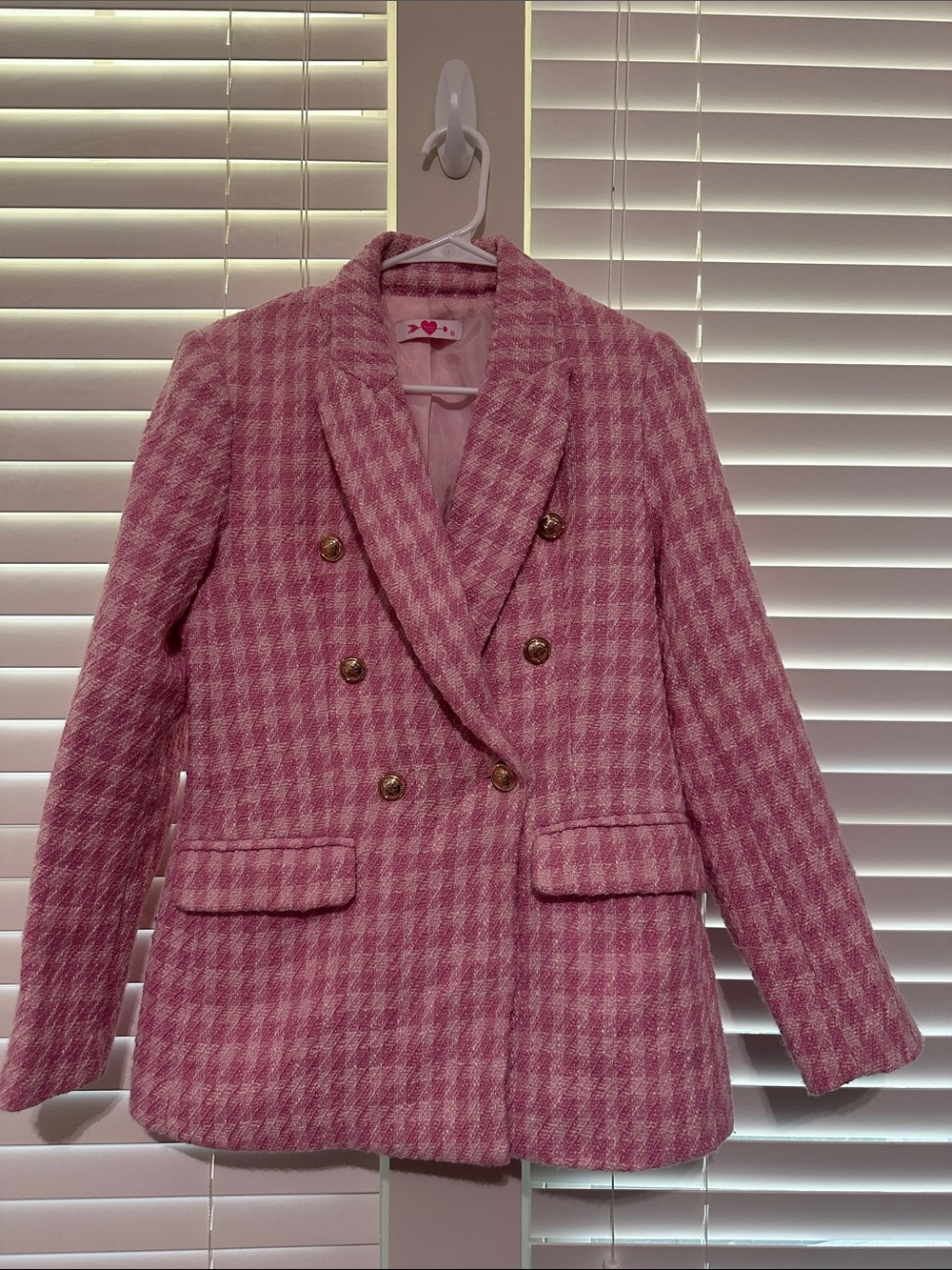 Buddy Love Pink Houndstooth Double-Breasted Blazer